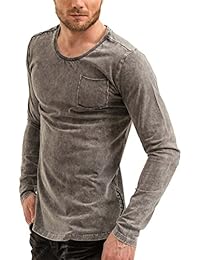 trueprodigy Casual Hombre marca Camiseta Manga Larga basico ropa retro vintage rock vestir moda cuello redondo manga larga slim fit designer cool urban fashion shirt color gris 1073140-0403