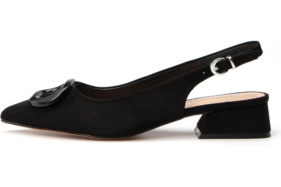 Rio Fiore ML682-0716 Women's Pumps, 4 cm Wide Heel, Slingback, Black/White/Blue/Burgundy/Black/Yellow/Taupe/Beige, Faux Leather, Faux Suede, Back Strap, ML682-0716