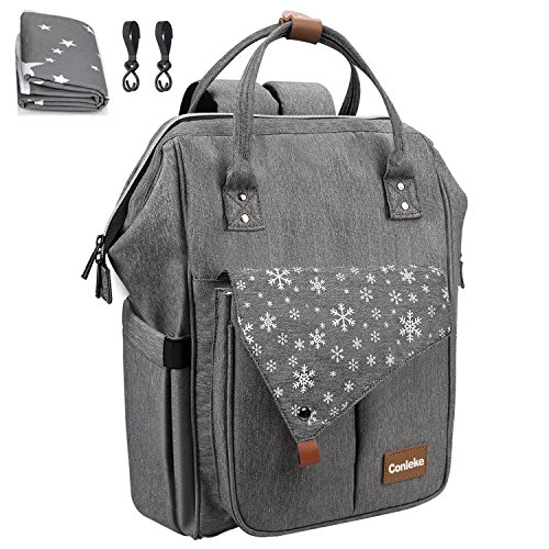 Preisvergleich Produktbild Baby Wickelrucksack Wickeltasche Multifunktional Oxford Große Kapazität Babytasche Kein Formaldehyd Reise Rucksack für Unterwegs,Mama Wickeltasche Rucksack Reisetasche (Schneeflocke Grau)