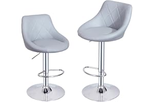 Panana Lot de 2 Tabourets de Bar, Chaises Haut, Hauteur Réglable, Revêtement en PU, Rotatif sur 360°, avec Dossier et Repose-Pieds, Pied Chromé, 39 cm (L) x 38 cm (l) x 89-109 cm (H) (Gris)