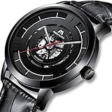 Herren Automatikuhr Männer Mechanische Automatik Schwarz Militär Wasserdicht Skelett Designer Leder Leuchtende Armbanduhren Mann Luxus Gold Steampunk Klassisch Analog Tourbillon Uhr