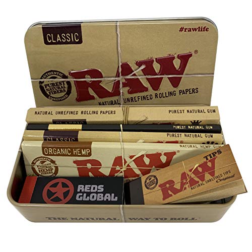 Reds Exclusive RAW Tobacco [Cigarette - Stash - Travel] Tin with Rolling Papers and Tips