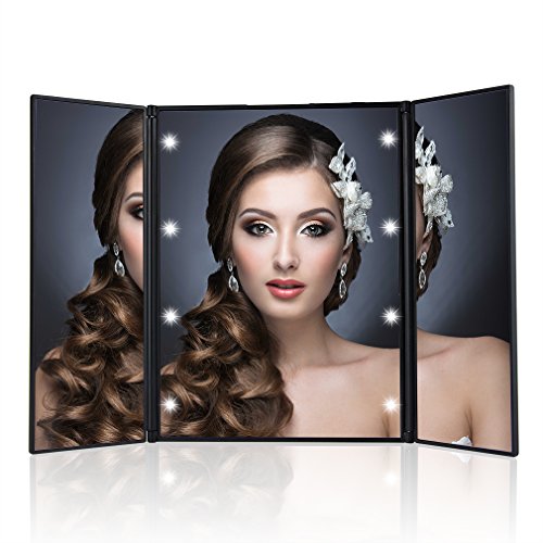 Luxebell Make up Spiegel,Beleuchteter Schminkspiegel mit 8 LED-für kosmetisches Make-up und Rasur, Standspiegel mit Batterie, für die Reise oder das Bad, schwarz - 7