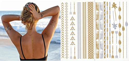 Golden Metallic Gold Temporäre Körperkunst Entfernbare Tattoo Aufkleber Goldenes Muster #24 - TATT1271 Sticker Tattoo Temporary Tattoo - FashionLife