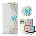 Produktbild STENES Google Pixel 2 XL Hülle - STYLISCH - 100+ Bling Kristall - 3D Handarbeit Schmetterlings Blumen mit Blumen Brieftasche Kreditkartenfächer Falten Media Stand Leder Design Schutzhülle für Google Pixel 2 XL - Blau