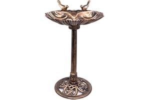 Schallen Garden Outdoors Plastic Metal Effect Garden Clam Shell Bird Bath Water with Stones (Brown Bronze)