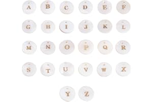 PH PandaHall Environ 52pcs Pendentifs Coquille avec Lettre A-Z Marque Dorée, Pendentif Coquillage Alphabet Breloques Rondes Plates pour la Fabrication de Boucles d'oreilles,Trou 1,5 mm