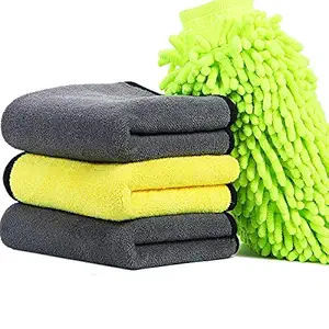 SynSo Car Drying Towel, Microfiber Towels for Home, Detailing Or Drying Towels for Cleaning Car Windows, Big Size Premium Professional Soft Microfiber Towels, (3Towels + 1 Mitt)