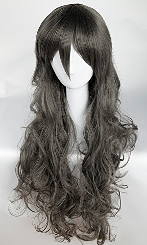 S-noilite 32" Long Curly Dark Grey Wigs Ladies Women's Full Head Cosplay Anime Costume Party Wig - Short Bang Style