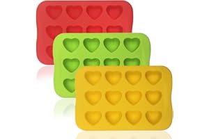DaKuan Lot de 3 moules en silicone en forme de cœur à 12 cavités pour chocolat, gâteau, gelée, pudding, savon, bonbons (rouge, jaune, vert)