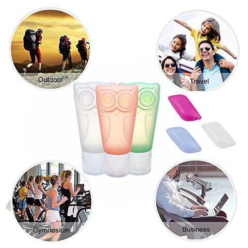 Reise Flaschen Silikon Set (3 Stück) ,SKL 83ml Farbige Fläschchen mit Saugnapf Kein Auslaufen für Shampoo Creme Spülung und Körperpflege-Eulen-Form - 7