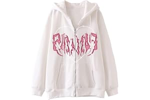 YINGKE Donna Felpa Y2K Harajuku Style Teschio Moda Stampa Retro Coulisse Moda Zip Felpa con Cappuccio con Tasche