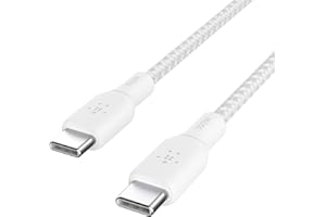 Belkin CAB014bt2MWH Kabel USB typu C na C (2 m), ładowanie w trybie Power Delivery z mocą 100 W, certyfikat USB-IF 2.0, podwójnie pleciona nylonowa powłoka, biały, 2M