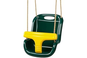 CHILDWOOD PLAY Children Deluxe High Back Baby Toddler swing seat perfect for Garden swings and Climbing Frames (Green with Yellow T-Bar)