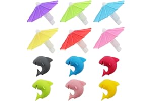 DXLing 12 Pièces marqueurs en Silicone pour Verres à vin 2 Types Silicone Parapluie e Forme de Requin Marqueurs de Boisson Marque-Verres Bouchon de vin pour Les fêtes Les flûtes à Champagne