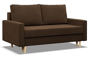 ‎MEBLIGO Mebligo - Sofa mit Schlaffunktion und Bettkasten Blank, 2 Sitzer Sofa 152 cm Breit, Schlafsofa, Ausziehbares Couch auf Holzfüßen, Sofa Wohnzimmer, Schlafcouch - Sofa Braun