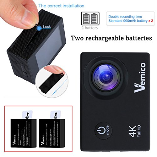 Vemico 4K Action Cam WIFI Action Kamera 16MP 2.0 Zoll Bildschirm Wasserdicht Unter Wasser Sport Helmkamera mit 2 Batterie - 6