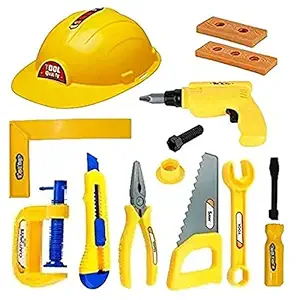 Happy ToolKit Construction Equipments Tools Toy Set for Kids Boys - 13 Piece Engineering Workshop Tool kit with Safety Helmet & Equiments | Helmet Tool Set Pretend Playset