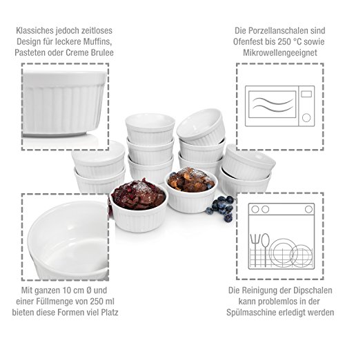 Sänger Soufflé Souffle Förmchen 12er Set | Durchmesser 10 cm | Perfekt geeignet für Muffins, Cupcakes, Creme Brûlée oder als Dipschalen Ofenbeständig bis 250°C -Porzellan- - 2