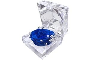DoraMagic Preserved Rose Real Forever Rose in Mini Clear Ring Box, Eternal Flower Rose Gifts for Women Mom Girlfriend Grandma, Mothers Day, Anniversary, Valentines, Christmas, Birthday (Blue)