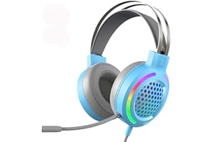 MAMBASNAKE Cuffie da Gioco, Cuffie con Eliminazione del Rumore Cablate da 3,5 mm con Retroilluminazione RGB, Audio Surround Stereo, Microfono con Rotazione di 360°, Compatibili con PS4/Xbox One/Mac/PC-Blue