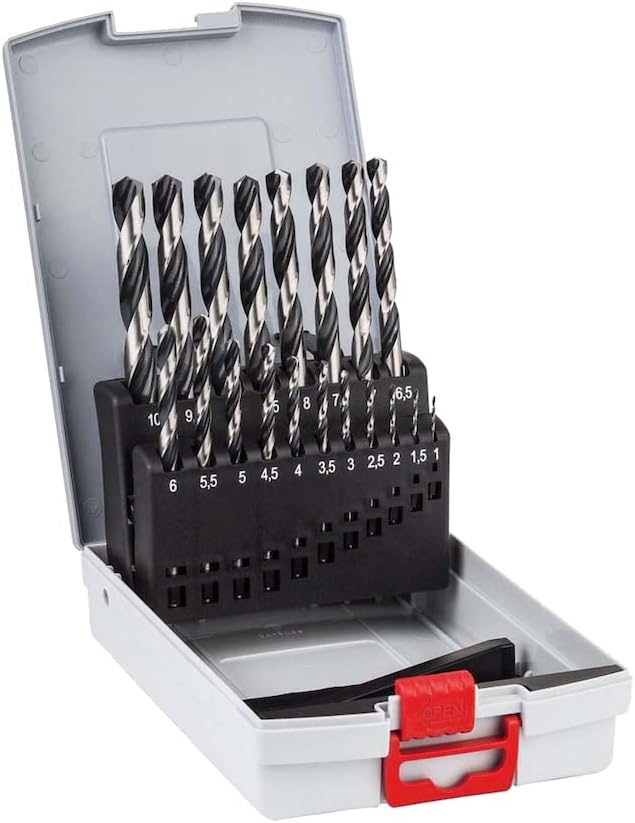 Bosch PRO Coffret 19x Forets HélicoÏdaux HSS PointTeQ | pour métal, ProBox, accessoires pour perceuses-visseuses