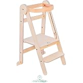 Mamatoyz Fold Katlanır Ahşap &Ouml;ğrenme Kulesi Natural, 3 ayarlanabilir y&uuml;kseklik, doğal ahşap