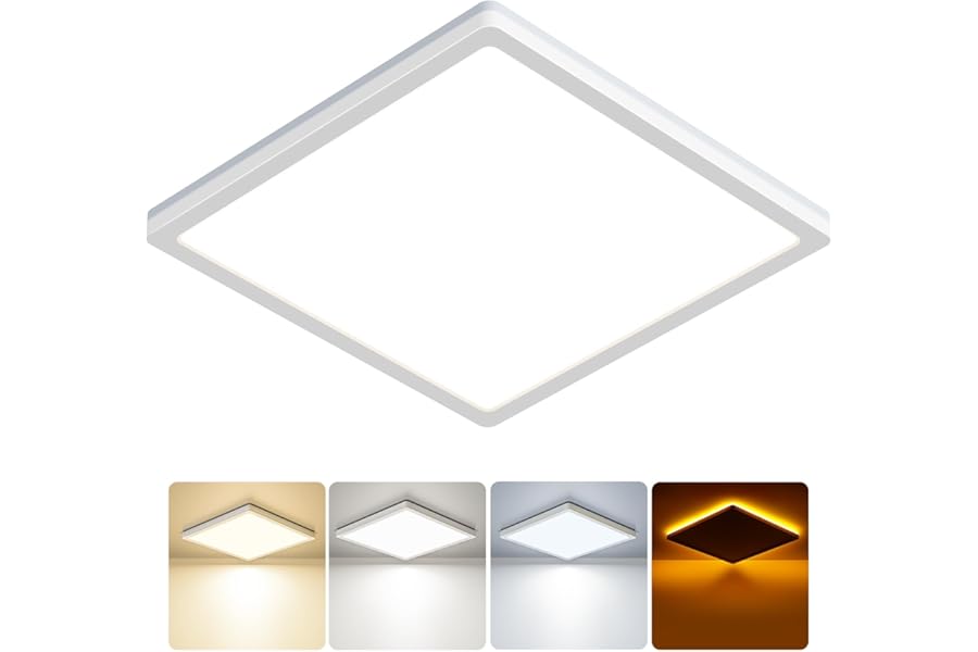 BLNAN 18W LED Ceiling Light with Night Light, 1800LM 3000K/4000K/5000K, 22CM Waterproof Bathroom Light, Square Flush Ceiling Light for Kitchen Bedroom Hallway Porch Living Room, White