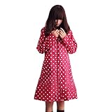 Derkang Polka Dots Ladies Hooded Raincoat Rain Jacket Rainwear Fast Dry Lovely Cute Ladies Girls Women(Red)