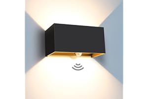 ‎KINGWEN Kingwen LED Wandleuchte Innen/Aussen mit Bewegungsmelder 20W 3000K LED Wandlampen Schwarz Aussenleuchte mit Bewegungsmelder Rechteckig Verstellbar Abstrahlwinkel Wandleuchten mit Bewegungsmelder IP65.