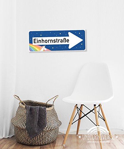 Einhhorn Schild – Einhornstraße Blau Original (40 x 15cm) | Süße Wand-Deko, Türschild für Mädels-Wohnung & Mädchen-Zimmer | Geschenkidee Einweihungsparty & Geburtstags-Geschenk | Lustige Überraschung – beste Freundin - 2
