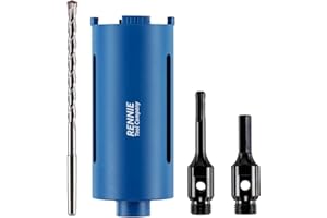 RENNIE TOOL COMPANY 78mm x 150mm Long Diamond Core Drill Bit Set Includes SDS Adapter, Hex Shank Adapter & Centre Drill Bit. To Be Used In Concrete Masonry Brick Block Stone Granite Diamond Drill Bit Core Accessories