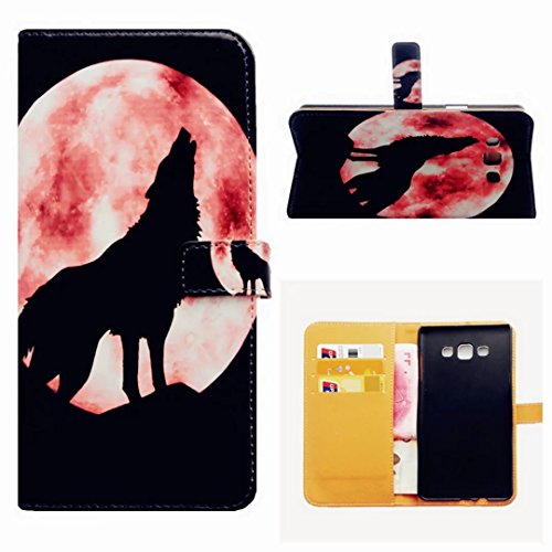 Samsung Galaxy A7 (2015) Hülle Handytasche, MUTOUREN 2 in 1 Zubehör für Samsung Galaxy A7 (2015) Slim PU Tasche Klapp Flip Folding Magnetisch PU Leder Flip Cover Tasche mit Kartensteckplatz Brieftasche Hinterschale Kartenschlitz + Metall Stift Stylus – Wolf - 2
