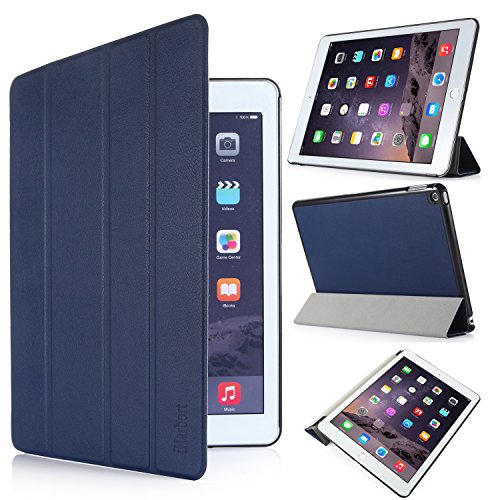 iHarbort® iPad Air 2 Hülle - Premium PU Leder Tasche Hülle Etui Schutzhülle Ständer Smart Cover für iPad Air 2, mit Schlaf / Wach-up-Funktion (iPad Air 2, dunkelblau)