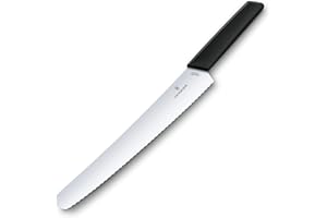 Victorinox Couteau à Pain et pour Pâtissiers Swiss Modern avec Tranchant Denté, Lame en Acier Inoxydable 26 cm de Long, Manche Synthétique Ergonomique, Noir