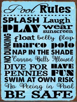 Pool Rules Metal Sign, Guaranteed not to fade for 4 years, Motivational Rules, Swimming Pool Sign, Positive Thinking, Modern Decor