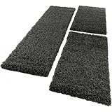 Alfombras Rodear Cama Kit Alfombras 3 Piezas Shaggy Alfombra Pasillo Antracita, Grösse:2mal 70x140 1mal 70x250