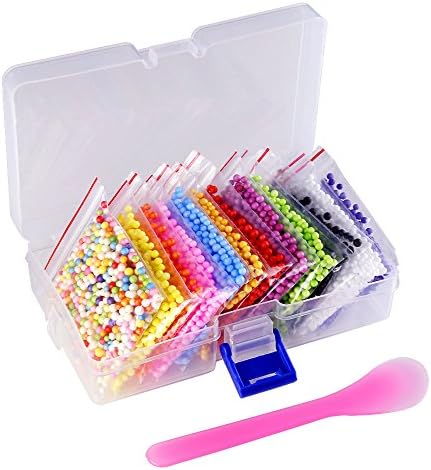 Biging 12 Colours Mini Styrofoam Balls for Slime with Storage Case and 1 Piece Mixing Stick
