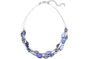 BULINLIN Crystal Layered Statement Necklace for Women, Shell Choker Necklace with Chunky Silver Metal Fashion Jewelry Gifts for Her