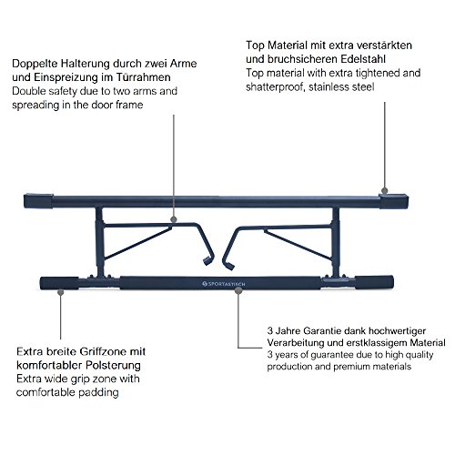 Profi Klimmzugstange „Extreme Chin Up“ von Sportastisch :: speziell verstärkter Stahl und extra breite Griffzonen :: Bruchfeste Stützstange garantiert maximale Stabilität :: belastbar bis 180kg,:: schnell aufgebaut, kein Schrauben notwendig :: perfekt für Klimmzugtraining zu Hause :: Kostenloser BONUS: exklusives eBook „Klimmzugtraining“ :: optimal mit der Premium Klimmzughilfe PullHard erweiterbar :: inklusive 3 Jahren Sportastisch Produktgarantie - 3