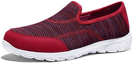 HQUEC Womens Lightweight Mesh Trainers Slip On Gym Sports Walking Running Shoes Red UK5