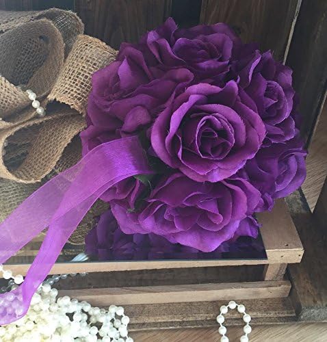 Neofleur U.K. Artificial Rose Kissing Ball, Flower Girl pomander in Cadbury Purple with 6" Diameter.