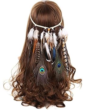AWAYTR Mädchen Hippie Boho Feder-Stirnband für Abendkleider Halloween