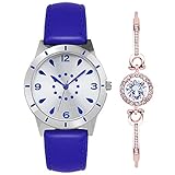 Longqi orologio da donna al quarzo con display analogico e blu PU orologio da po