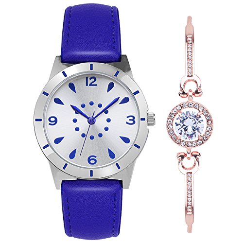 Longqi orologio da donna al quarzo con display analogico e blu PU orologio da polso