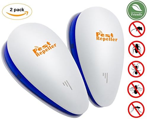Everteco Ultrasonic Pest Repeller, Electronic Plug In Insect Repellent, Ultrasonic Spider Mosquito Rat Repellent, Indoor Pest Control with Night Light for Cockroach, Rodents, Flies, Moquitos, Ants, Spiders, Fleas, Mice (Pack of 2)