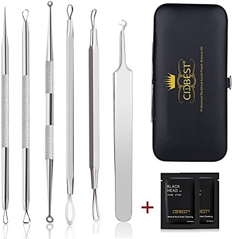 Blackhead Remover, Acne Pimple Comedone Extractor, Stainless Steel Blackhead Remover Tool Kit Set of 6Pcs ,Whitehead Removal Tool , Professional Extractor Tweezer Treatment for Blemish, Whitehead Popping, Zit Removing for Risk Free Nose Face Skin + 2Pcs Nose Mask