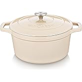 vancasso Cast Iron Pot, 26 cm / 5 Litres Dutch Oven Enameled Cast Iron with Round Stainless Steel Lid for Kitchen Braise, Pae