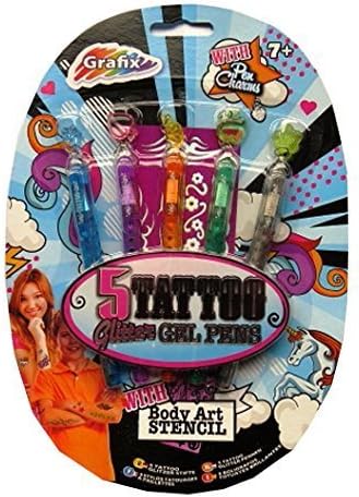 Tattoo Glitter Gel Pens with Body Art Stencils - by Grafix