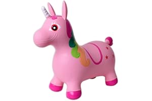 TE-Trend Hüpftier Einhorn Pferde Spielzeug Hüpfpferd Hüpfball ab 2 3 4 5 6 Jahre Hopser Unicorn Pferd zum draufsitzen und hüpfen Regenbogen Rosa Mehrfarbig